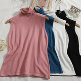 sweater vest autumn spring simple solid knitted turtleneck tank top women cozy pullover-Outfit