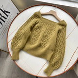 Square Neck Short Sweater Women Elegant Chic Casual Knitted Pullovers Autumn Korean Soft Sexy Knitwear Female