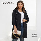 Autumn Trench Coat Plus Size Women's Mid-Length Belt Hooded Zipper Jacket Women Solid Color Windbreaker Parkas