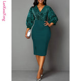 Elegant Temperament 5XL Women's Dress Solid Color High Waist Panel Shiny Slim Fit Wrap Hip Party Dress-Outfit