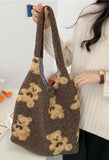 Fuzzy Teddy Bear Reversible Shoulder Bag-Outfit