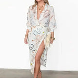 Fongt 2024 New Women's Temperament Elegant Snake Print Shirt Long Sleeve Slit Skirt Loose