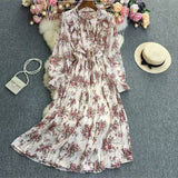 Fongt And Autumn Gentle Wind Korean Version Of Sweet Round Collar Lote Side To Receive Waist Thin A Word Broken Flower Chiffon Dress Woman