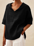 Fongt Summer New Women's Solid Cotton Loose Top T-Shirt Short Sleeves