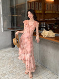 Fongt Xixi 13 Lines 2025 Summer New Elegant Temperament Printing Pure Desire High-Waist Short-Sleeved Dress 88362