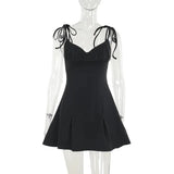 Spaghetti Strap Tie Up Mini Dress-Outfit