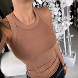 Fongt Summer New Multi-Color Printed Vest Women's Feeling Round Collar Inside The Outside-Outfit