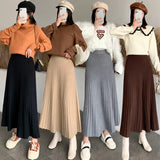 And Winter College Style High Waist Pleated Knitted Skirt Medium-Long Style Full-Length Bag Buttocks Korean Version Show Thin And Large A-Shaped Skirt-Outfit