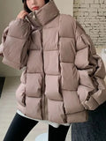 Jacket for Women Three-dimensional Plaid Woven Fashion Coat Solid High Street Warm and Thick 2023 Winter New Down