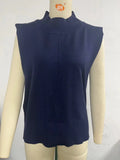 Fongt New Women's Solid Color Half High Neck Sleeveless Vest Fashion Simple Knit Loose-Outfit