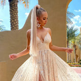 Fongt Spring And Summer New Wish Sexy Deep V Sling Dress Open-Fork Burning Film
