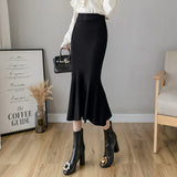 And Winter Elastic Slim Knitted Half-Body Skirt Medium-Long Korean Version High-Waisted Thin Fish Tail Buttocks A-Shaped Skirt-Outfit