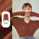 Office Lady White Yellow Black Loose Wool Sweater Women Autumn 100% Wool Thin Bottoming Sweater V-neck