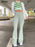 Flare Jeans Pants Button Down Pants Zipper Stretch Jeggings Elastic Denim Cut Leggings Bootcut Casual Fashion Trousers