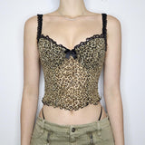 Girl Wind Leopard Print Sexy Net Sling Female Bow Tie Lace Splicing Agaric Edge Pure Desire Vest-Outfit