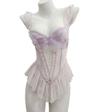 Fongt Pure-Style Purple Bow Bow Mesh Yarn Women's Summer Sexy Bare Backs Thin Slings With Pajamas Thin