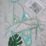 Fongt 2024 New Crystal Diamond Bikini Sexy Perm Gold Strap Female Split Swimsuit