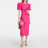 Fongt Star Fashion New Heavy Industry Nail Polish Slid Three-Dimensional Flower Short-Sleeved Dress