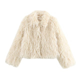 Fongt Women's ZA Autumn And Winter New White Fur Collar Coat