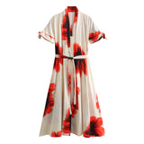 Spring Shirt-Printed Short-Sleeved Belt Dress 2573086-Outfit