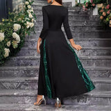 Fongt Solid-Colored Small V-Necked Brightlied Elegant Long-Sleeved A-Character Ladies