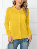 Fongt And Autumn Solid Color Round Collar Single Buckle Sweater Coat Casual Long-Sleeved Knitted Shirt Woman