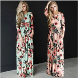 Summer Round Neck Flowers Print Long Sleeve
