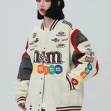 Bomber Woman Varsity Racing Jacket PU Long Sleeve Stand Collar Leather Jackets Unisex American Jacket¡®s Bombers Coat