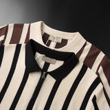 Fongt Summer Short-Sleeved Men's Korean Version Of Retro Striped Personality Zipper Half-Sleeved Knitted Shirt Casual T-Shirt Man's Tide