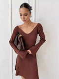 Fongt Shoulder Dress Sweater Dress Sexy Knitted Skirt Long Sleeve Short Skirt Thick A Word Autumn Winter