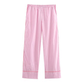 New Rolled-Edged Poplin Shirt Rolling-Edged Pajamas Style Pants Set-Outfit