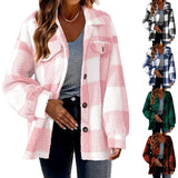 Fongt Women's 2025 New Autumn And Winter With Pocket Lattice Lamb Jacket Button Plush