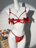 Red Bow Cut Out Lingerie Set-Outfit