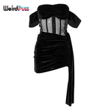 Puss Sexy 2-Piece Sets Women Card Shoulder Strapless Tops+Irregular Tassel Mini Skirt Summer Trend Elastic Matching
