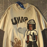 Cotton High Quality Oversized T Shirt 90s American Hip Hop Boy Cartoon Graffiti Tees Unisex Summer Loose Short Sleeve Tops-Outfit