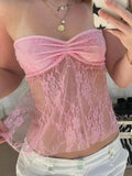 Lace See through Backless Tie Up Bandeau Top-Outfit