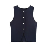 Fongt Women's Clothing Explosion Three-Color Round Collar Knitted Sleeveless Vest Fashion