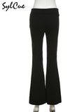 Black Slim Stretch Versatile Commuter Classic High Waist Simple Split Young Women's Zipper Flared Trousers Girl Casual-Outfit