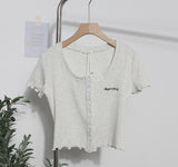 Relaxing Wood Ear Embroidery Short Small Cardigan Bottom Shirt T-Shirt T-Shirt Umbilly T-Shirt