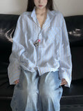Fongt Autumn New Lazy Wind Relaxed Striped Shirt Coat Female Loose And Versatile Sunscreen Long-Sleeve Shirt-Outfit