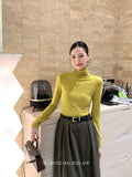 Fongt Xixi 2025 Autumn New White Standard Long Sleeve High-Neck Knitted Top Sweater Women 89612