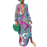 New Hot Style Fashion Print V-Neck Button Dress Women's Wear-Outfit