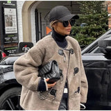 Faux Fur Plush Buckle Jacket-Outfit