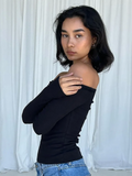 Off-Shoulder Long Sleeve Bow Top-Outfit