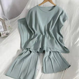 Fongt New Solid Color Round-Neck Sleeveless Vest Knitted Nine-Piece Trousers Set Thin Ice Silk Two-Piece