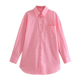 Fongt Women's Clothing 2025 Summer New Loose Cotton Pocket Dress Long-Sleeved Shirt Top B88281