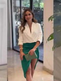 Fongt 2024 New Solid Color Low Collar Skirt Suit High-Waisted Skirt Two Sets Of Women-Outfit