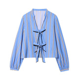 Fongt Homemade New Women's Butterfly Sweater Striped Prefectural Silk-Sleeved Shirt 1971160