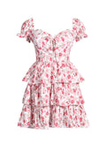 Fongt Spring New Fresh Sweet Wind Collar Print Shoulder To Thin A Word Dress