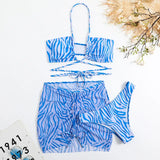 2023 New Striped Print Drawstring With Three-Piece Swimsuit Bikini